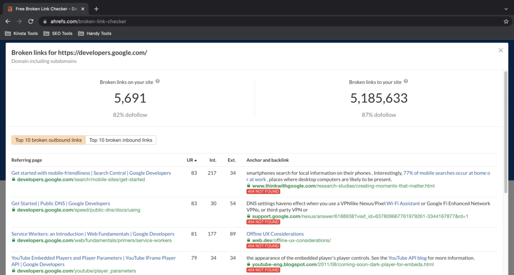 Ahrefs broken outbound links.