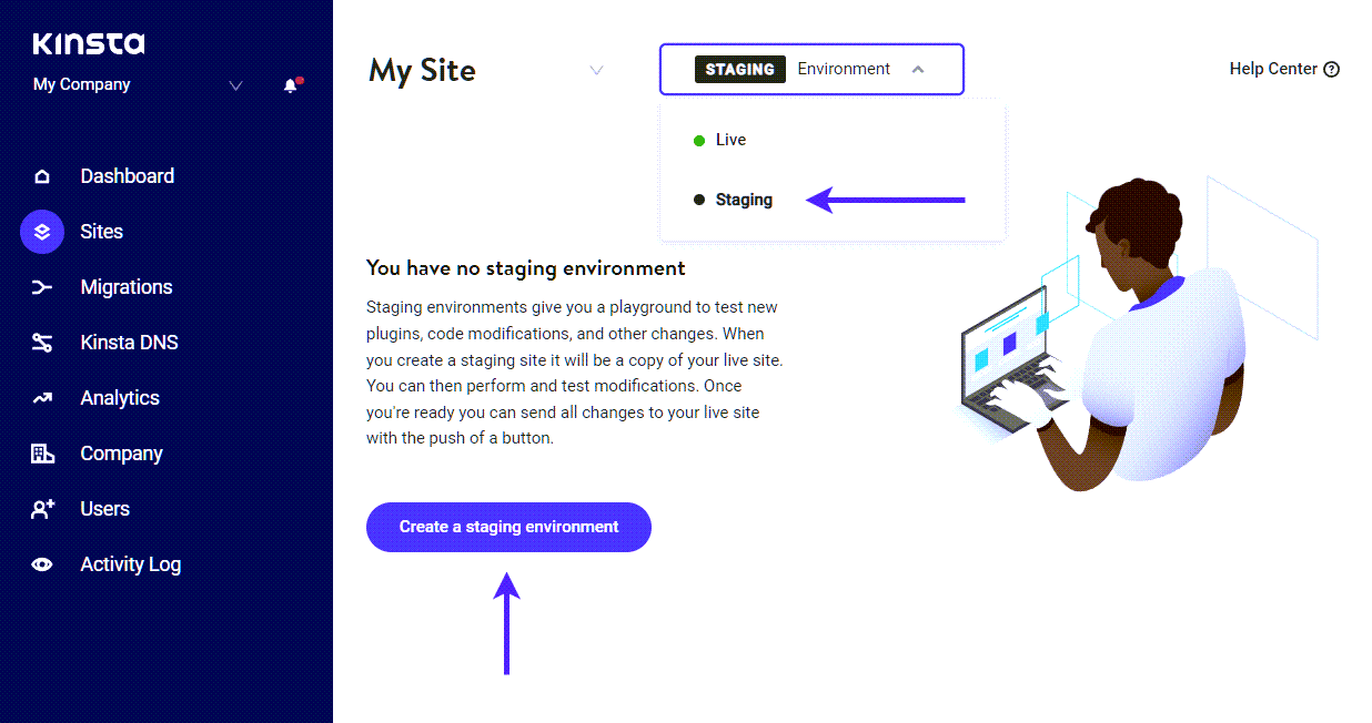 Ambiente de teste do WordPress na plataforma de Hospedagem Gerenciada de WordPress da Kinsta