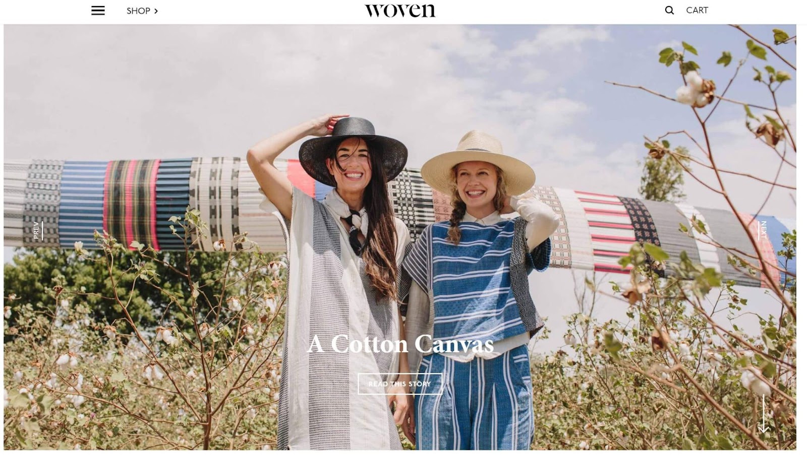 O site da Woven usa a simetria para baixar os olhos