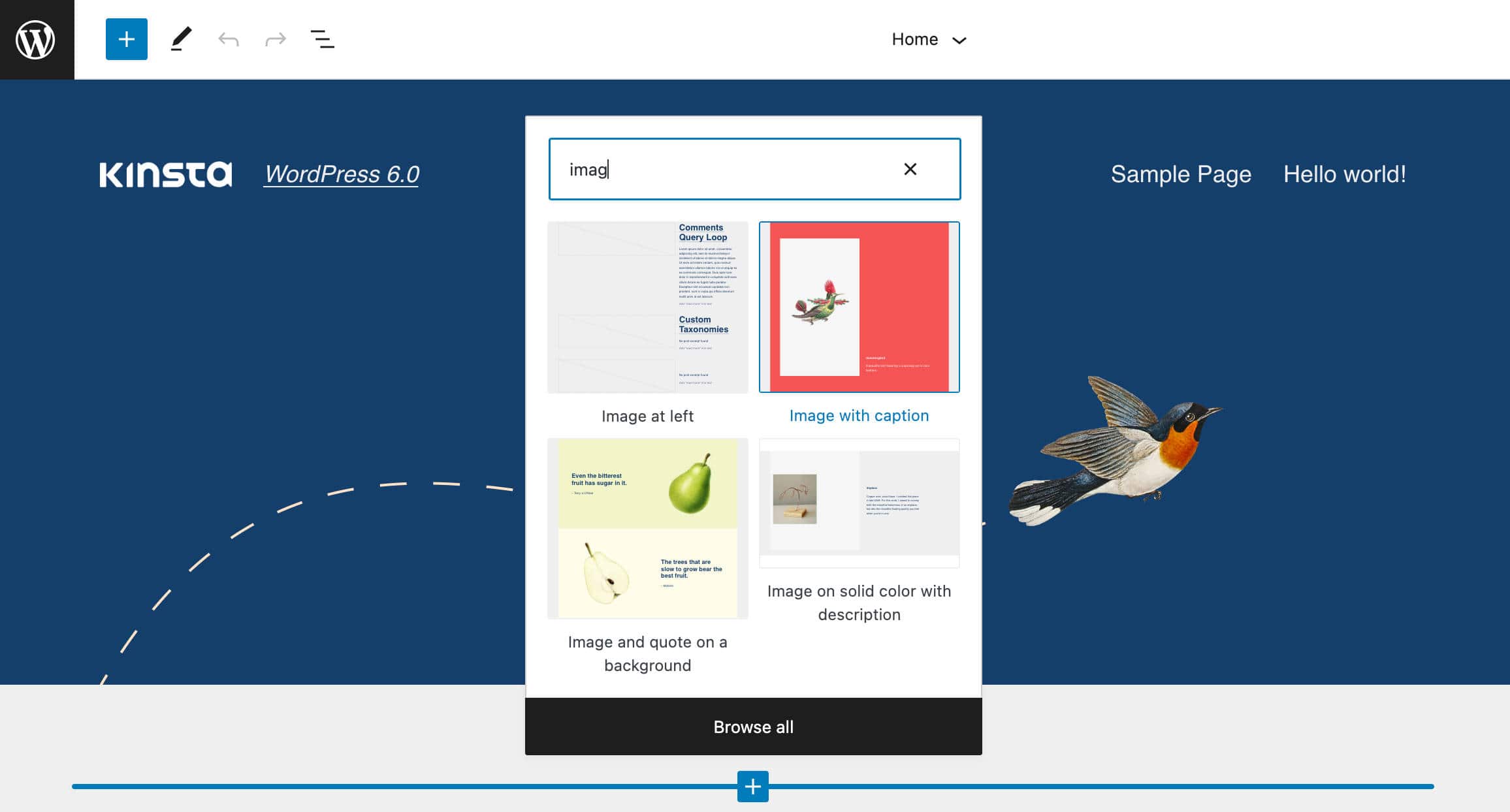El insertador rápido sólo muestra patrones de bloques en el editor de plantillas.