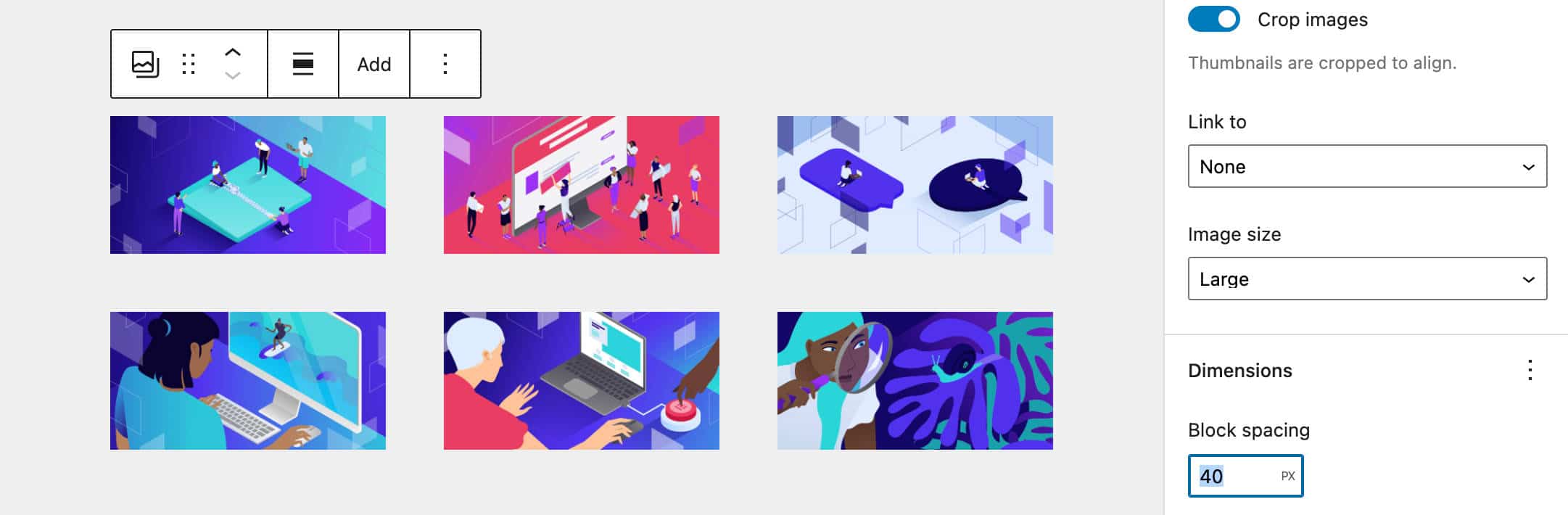 Imágenes con espaciado de bloque.