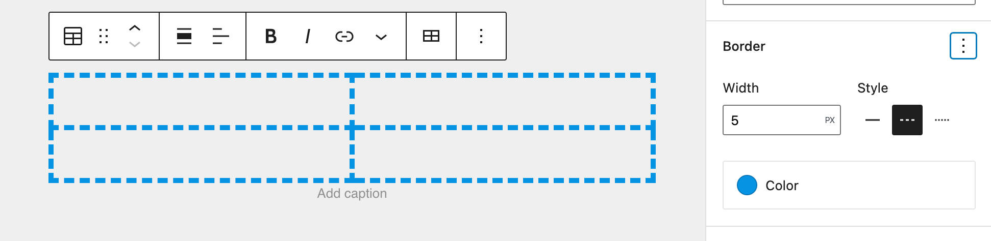 El nuevo panel de configuración de bordes.