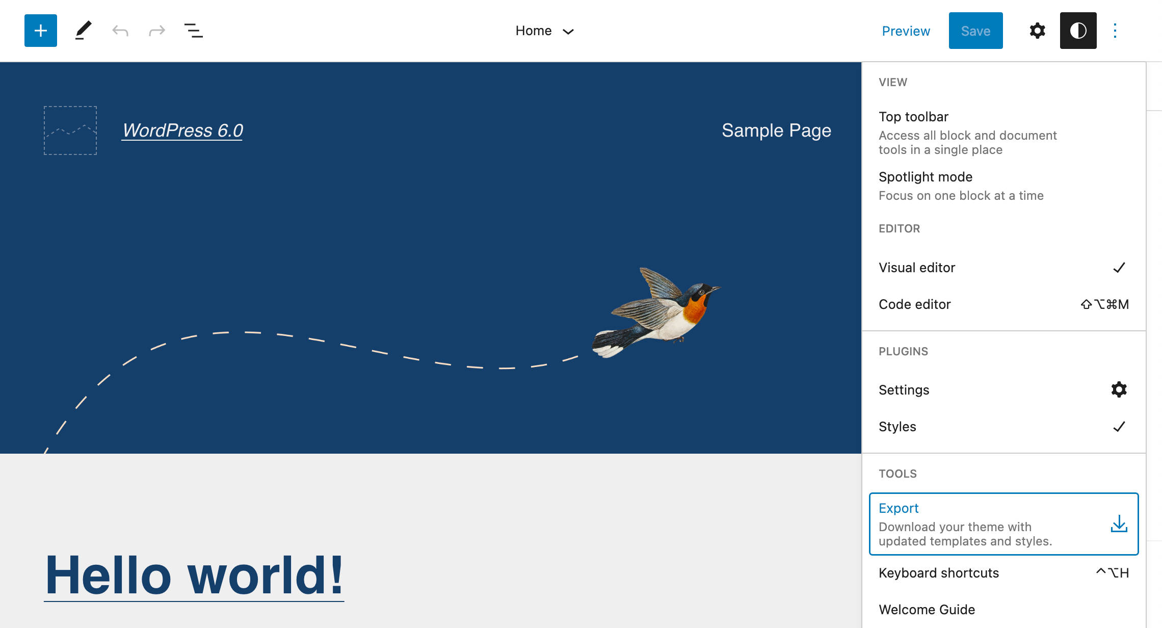 Exportar un tema desde la interfaz del editor.