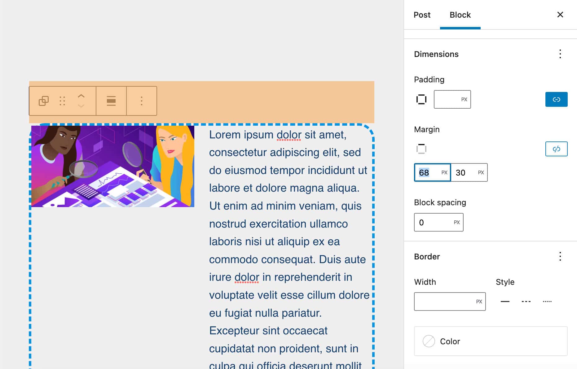 Controlando los márgenes con un bloque de Grupo.