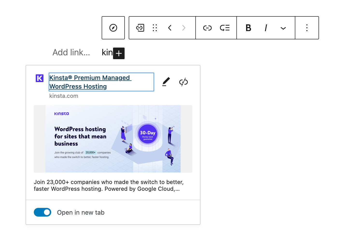Vista previa enriquecida de los Enlaces de Navegación.