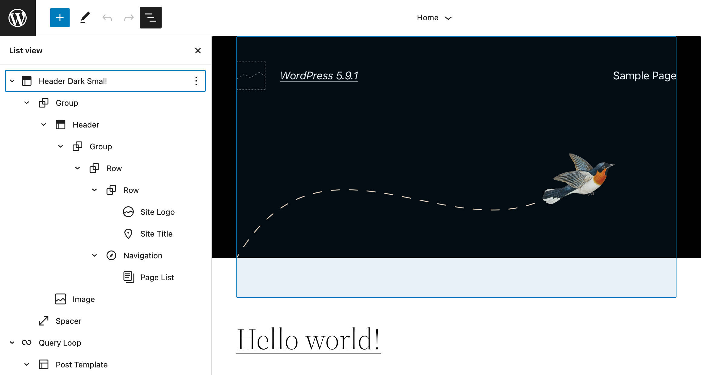 List View por defecto en WordPress 5.9.