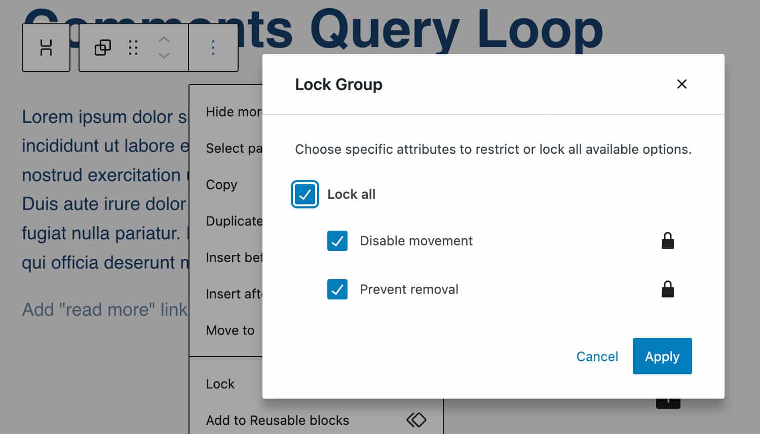 Bloqueando un grupo de bloques.