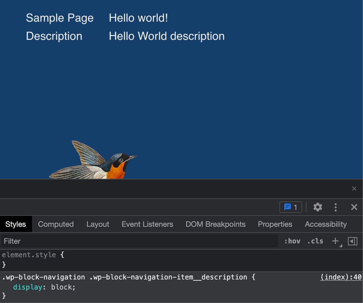Descripción del enlace de navegación en WordPress 6.0 y Twenty Twenty-Two.