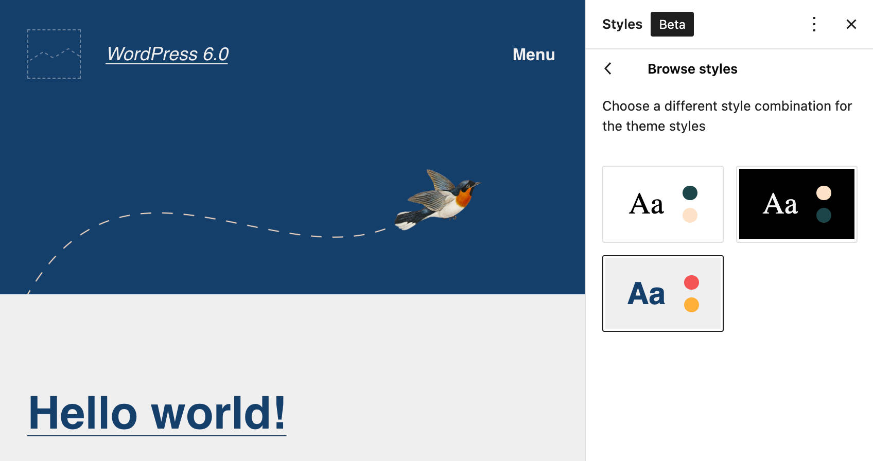 Una variación de estilo con una fuente personalizada en WordPress 6.0.