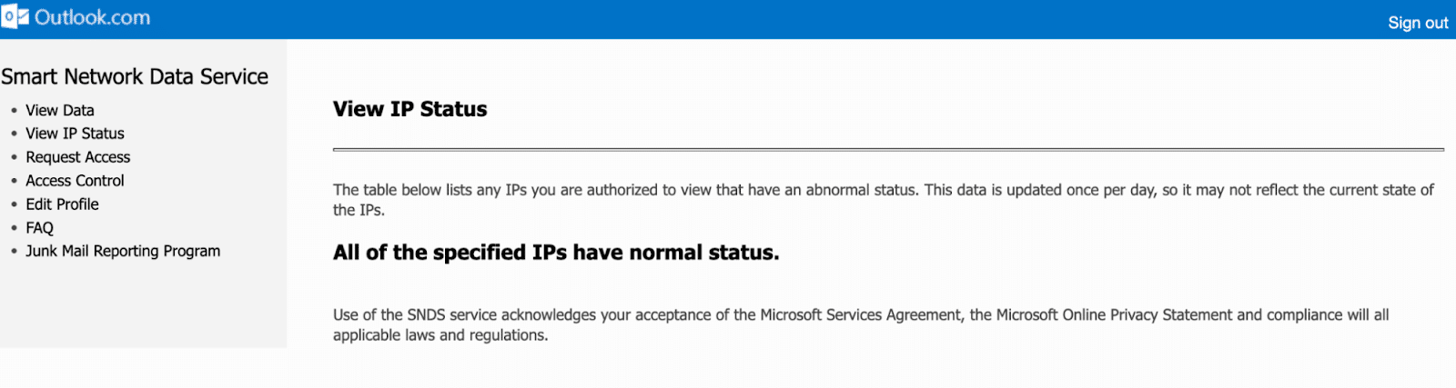 Microsoft Microsoft SNDS site