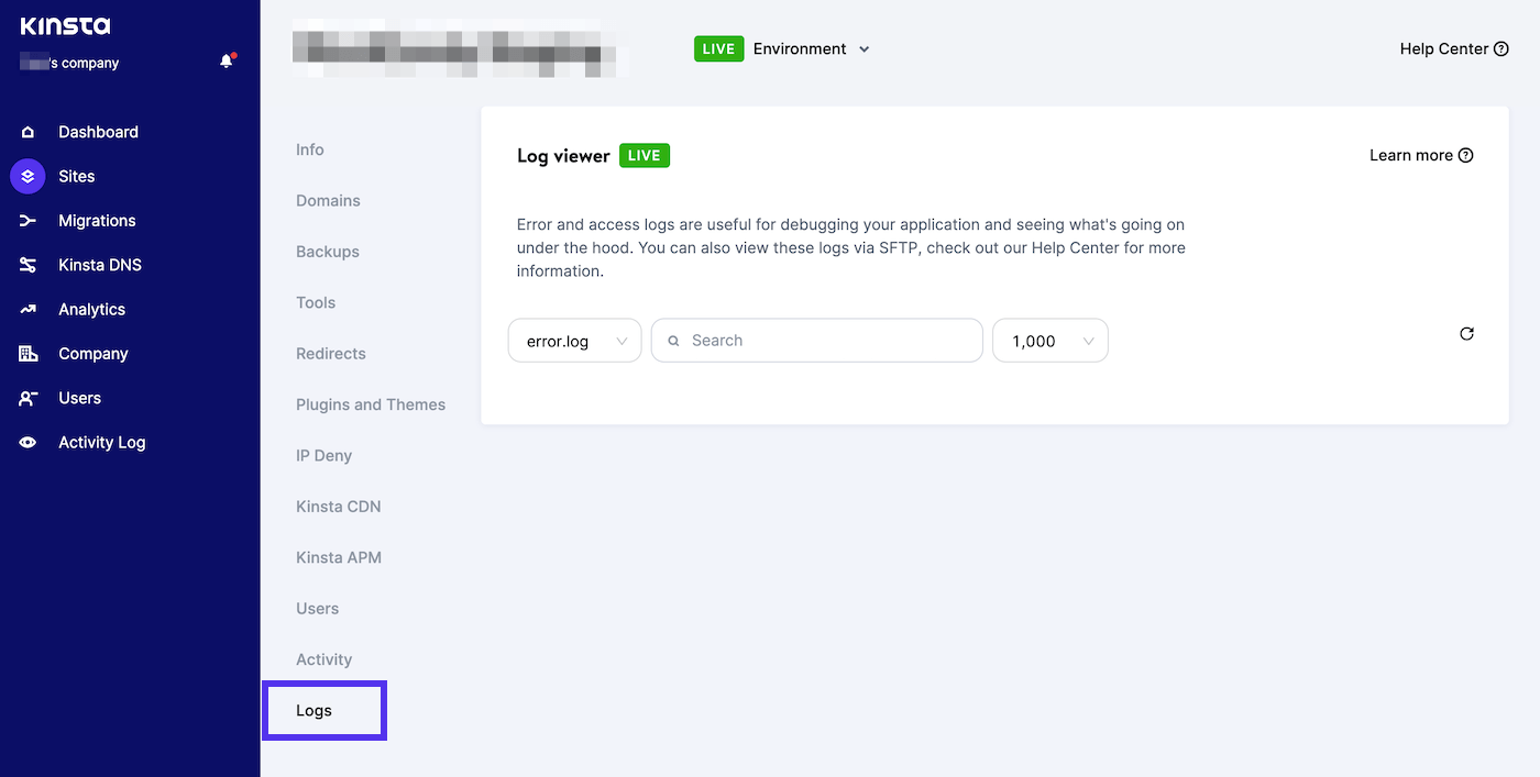 Click on sites then logs in MyKinsta