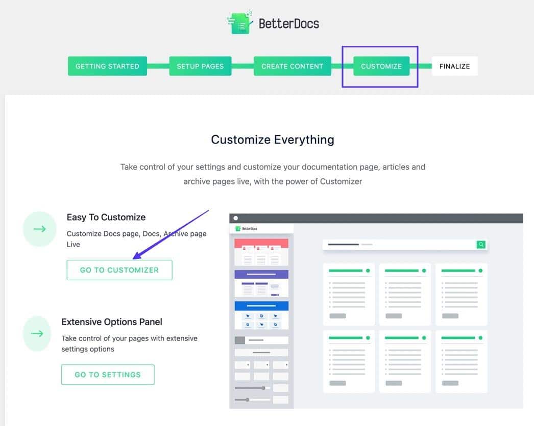 Use the Go To Customizer button