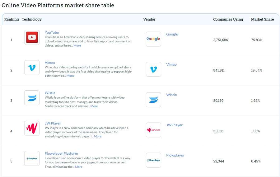 YouTube is de meest bezochte online videowebsite.