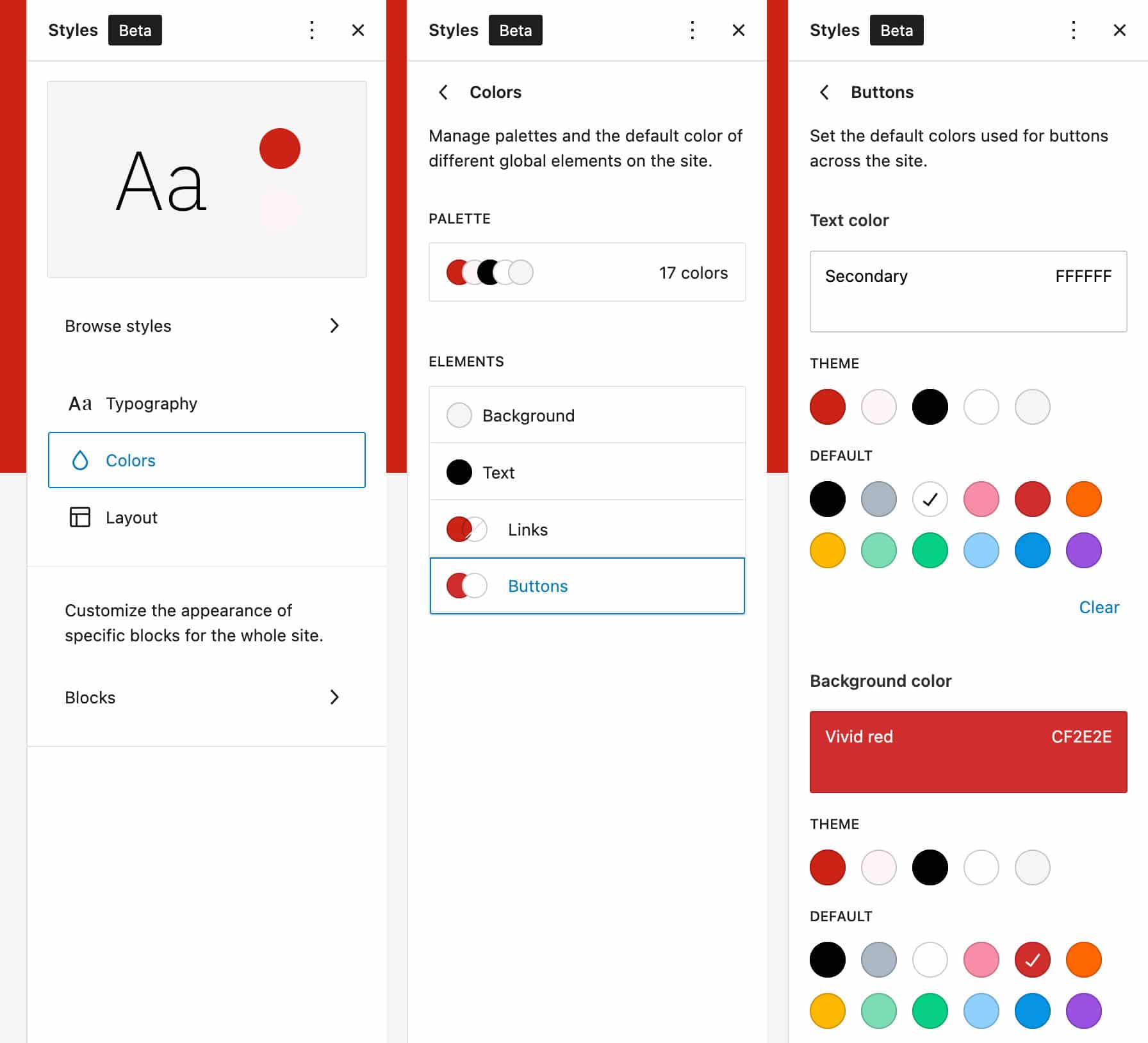 Customizing buttons in Global Styles settings