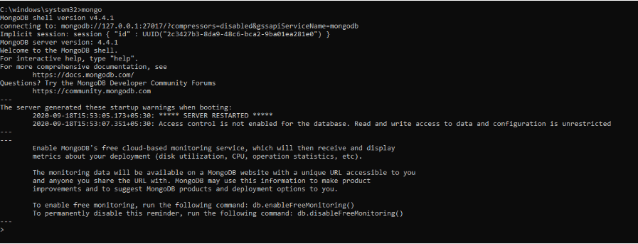 Dies ist ein Codeschnipsel, um den MongoDB-Server zu starten.