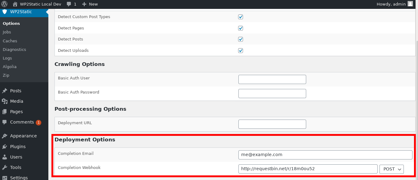 Creating a static version of a WordPress site in WP2Static