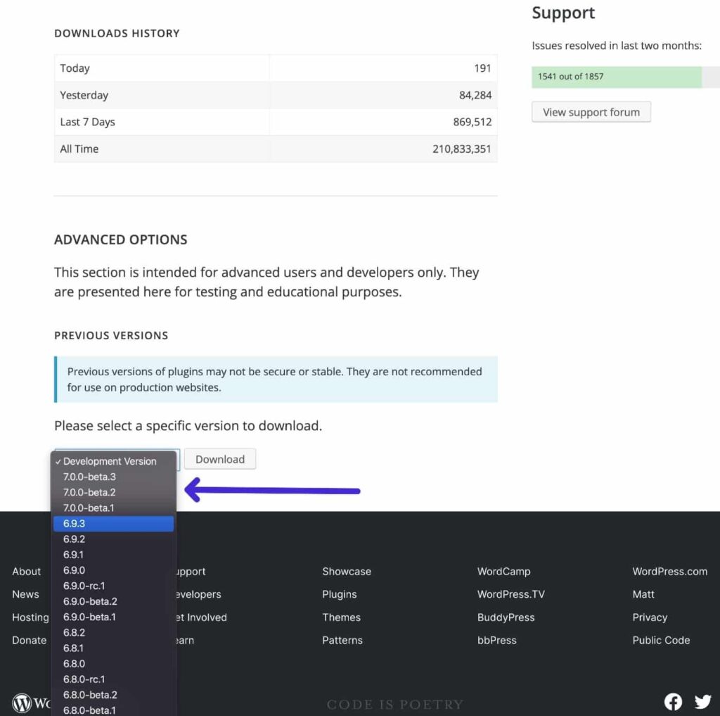 Utilisez la liste déroulante pour choisir votre version préférée.