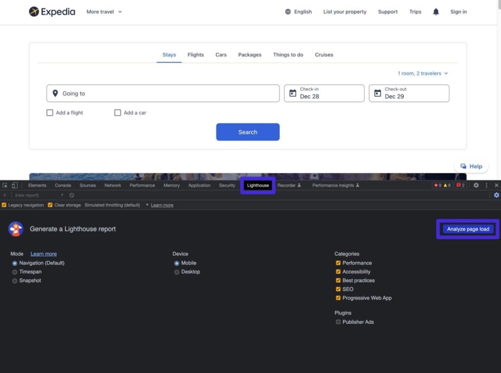 How to run a Lighthouse audit in Developer Tools.