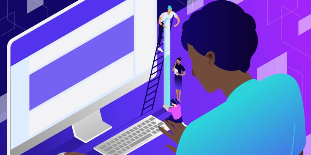 SOmeone in front of a monitor learning about cumulative layout shift