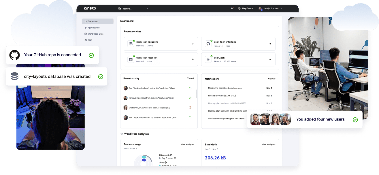 Screenshot of MyKinsta dashboard