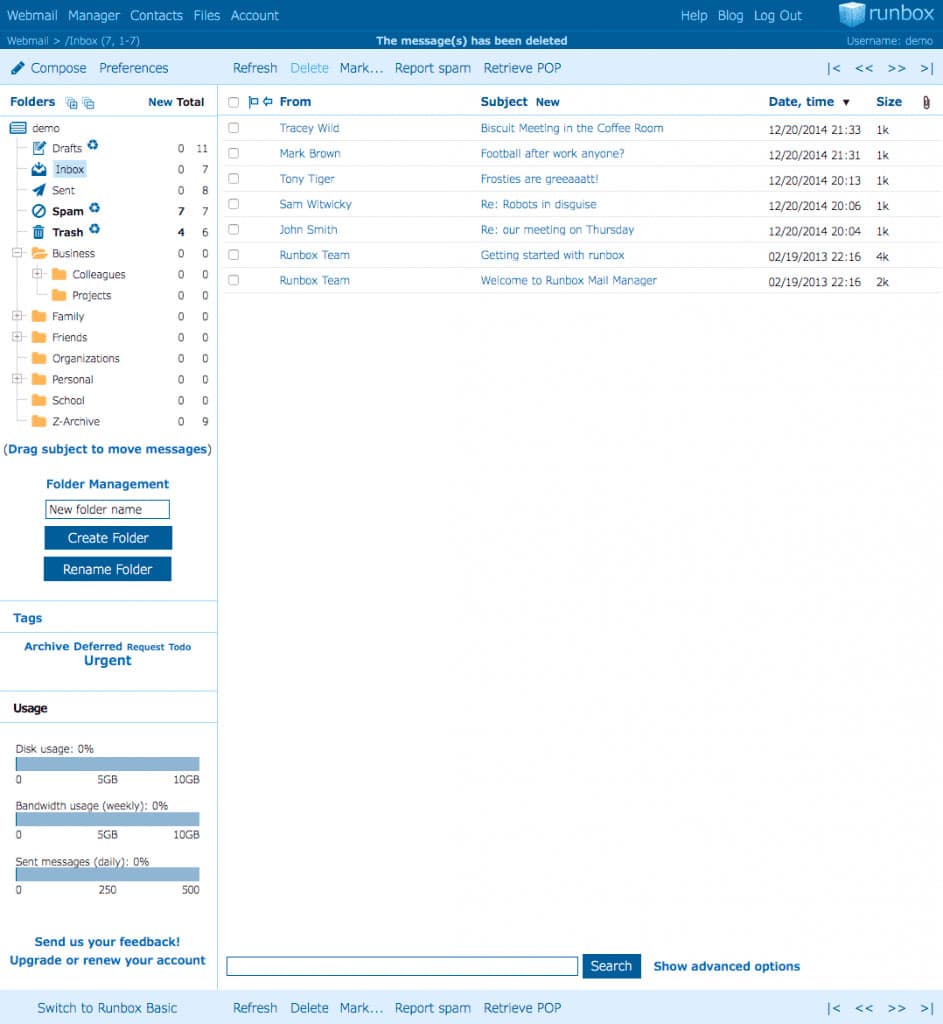 Runbox’s interface